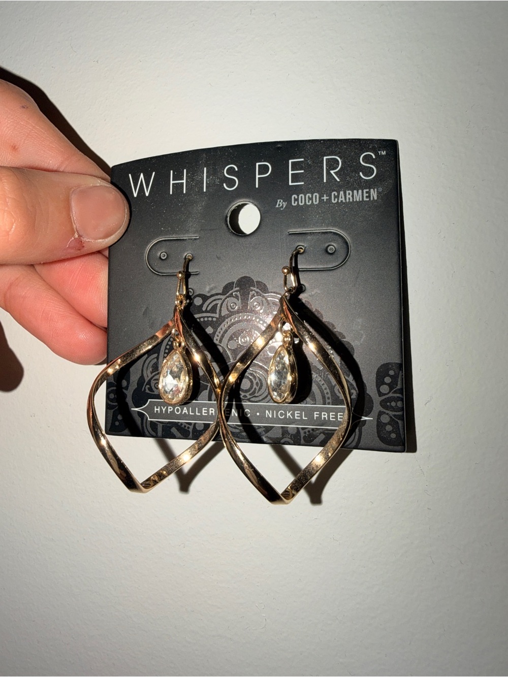 Whispers Gold Teardrop Hoop Earrings with Crystal Accent
